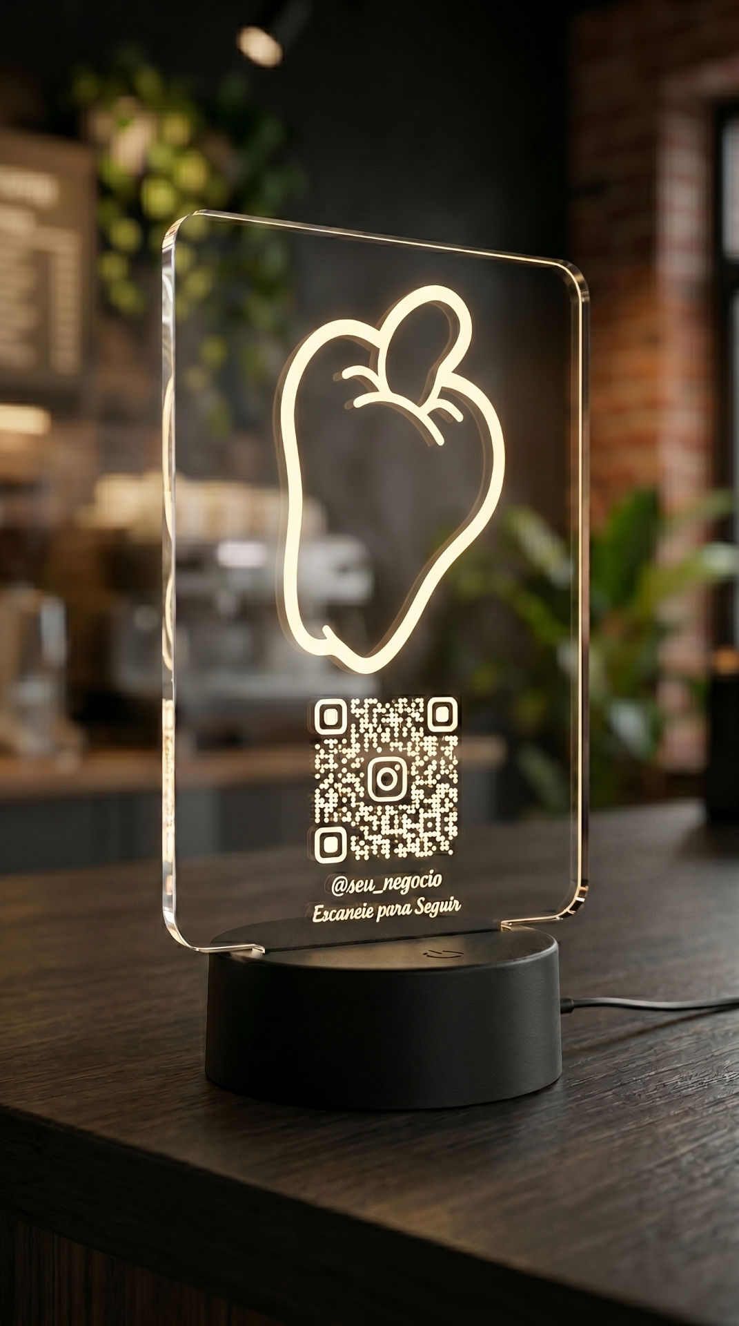Luminária personalizada em acrílico com QR code